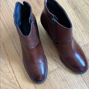 Paul Green Brown Leather Ankle Boots with Low Heel